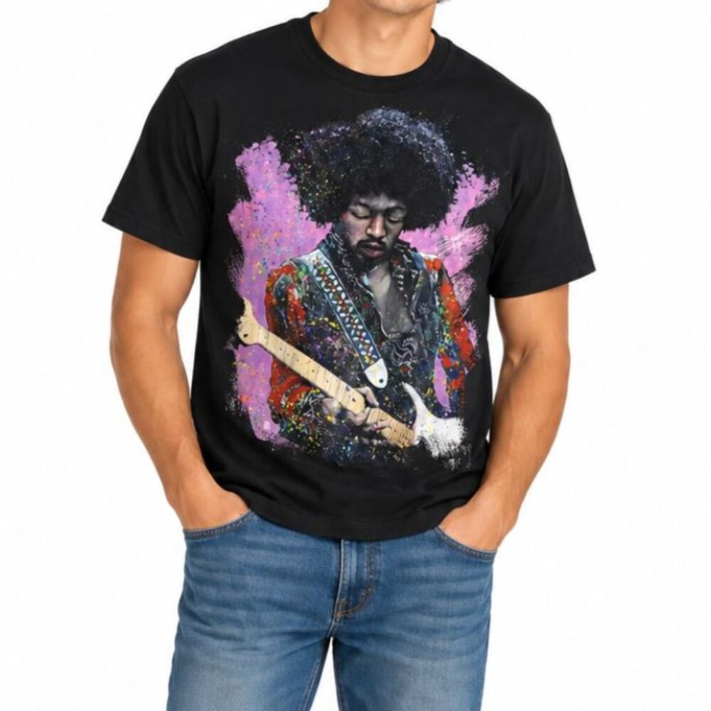 Jimi Hendrix Stephen Fishwick Icons Black T-Shirt | Medium